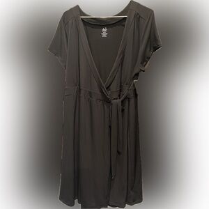 Maternity Black Wrap-Style Midi Dress with Tie Waist